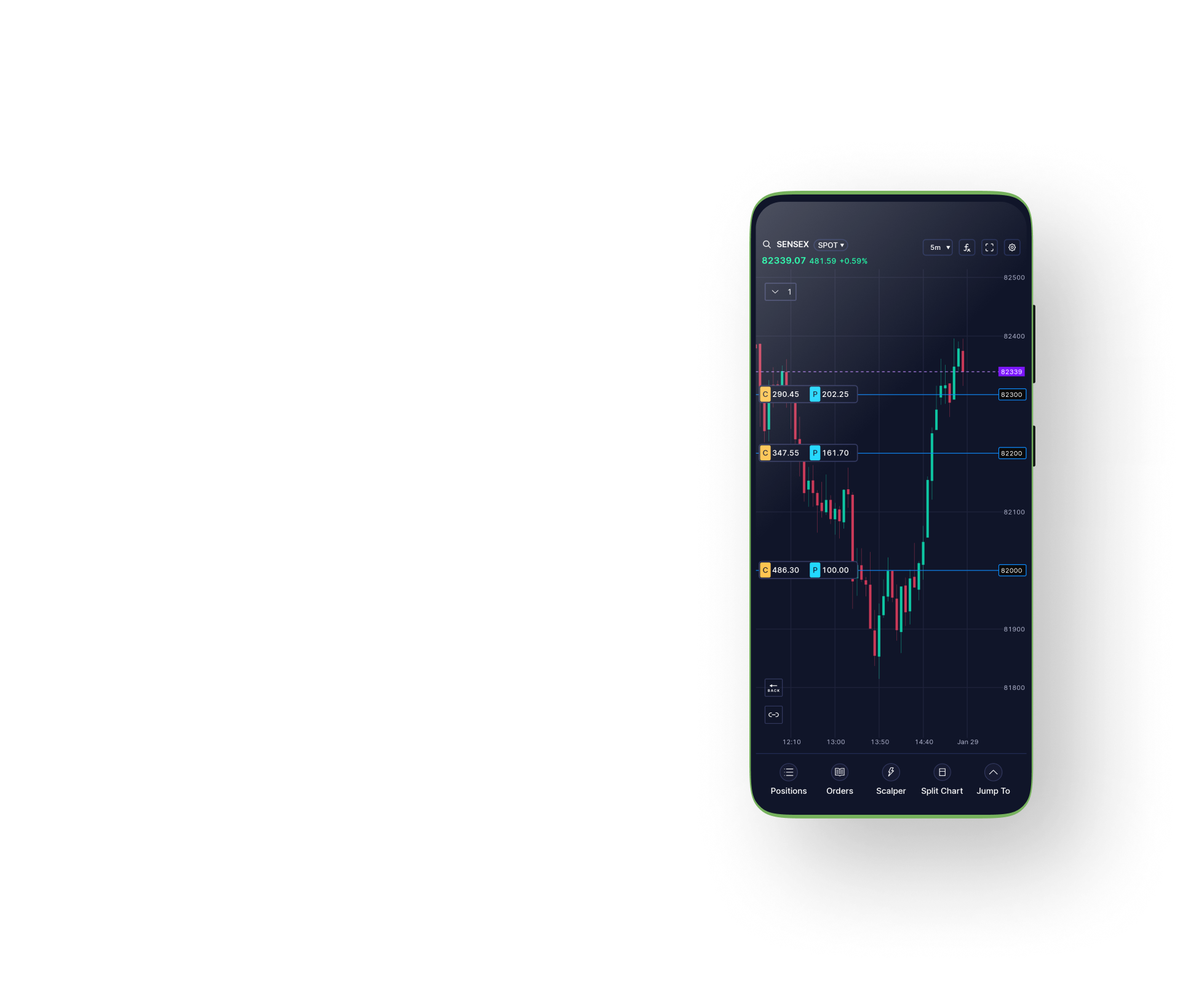 Track call/put premiums on index chart
